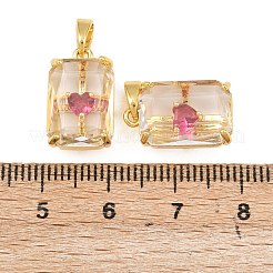 真鍮製マイクロパヴェキュービックジルコニアペンダント  ガラスビーズ  ゴールドカラー  長方形  16.5x10x6.5mm  穴：3x5mm&nbsp;KK-I475-03G-02