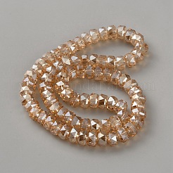 電気メッキガラスビーズセット  ロンデル  多面カット  桃パフ  8x8x5mm  穴：1.2mm  約80個/連  15.35''（39センチメートル）&nbsp;FIND-WH0199-27A-03