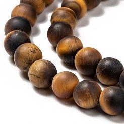 Natural Frosted Tiger Eye Round Bead Strands&nbsp;G-M064-6mm-02