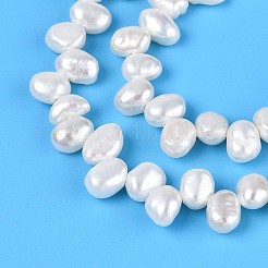 天然養殖淡水パールビーズ連売り  研磨両側  トップ掘削  乳白色  3.5~5x5.5~7x2.5~4mm  穴：0.4~0.5mm  約83~84個/連  13.78~13.98''（35~35.5センチメートル）&nbsp;PEAR-T006-25