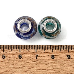 手作りの金の砂ランプワークヨーロッパ大穴ロンデルビーズ  シルバーカラーメッキ真鍮二重コアを持つ  ミックスカラー  15x10mm  穴：5mm&nbsp;LPDL-M005-M
