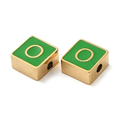 304ステンレススチールエナメルビーズ  14KGP本金メッキ  文字のある正方形  アルファベットのO  8x8x4mm  穴：2mm&nbsp;STAS-L022-293G-O