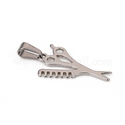 変色しない304ステンレススチールペンダント  くしとはさみ  ステンレス鋼色  27x16.5x1.5mm  穴：3.5x6.5mm&nbsp;STAS-G235-01P