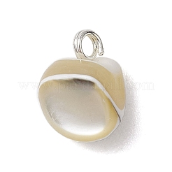 真鍮のループが付いた天然のトロカス貝のナゲットチャーム  銀  8~11x7~8x6~7mm  穴：1.6mm&nbsp;PALLOY-JF03586-02