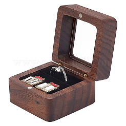 四角い木製指輪ギフトマグネットボックス  透明な窓とスポンジ付き  ブラック  5.5x5.5x3.8cm&nbsp;CON-WH0089-109A