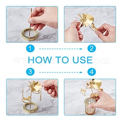 Iron Rotating Wooden Horse Tealight Candle Holder&nbsp;AJEW-WH0019-43G