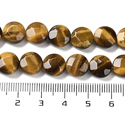 天然石タイガーアイビーズ連売り  ファセットコインビーズ  フラットラウンド  10~10.5x4.5~5.5mm  穴：1.2mm  約20個/連  7.80インチ（19.8cm）&nbsp;G-K357-B12-01