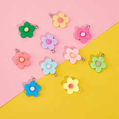 樹脂チャーム  プラチナメッキのスクリューアイピンヒートンキャップ付き  花  ミックスカラー  22~28x19~25x7~8mm  穴：1.8~2mm  10色  4個/カラー  40個/箱&nbsp;RESI-SC0001-21P