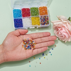 120g8色ラウンドガラスシードビーズ  透明色の虹  ラウンド  ミックスカラー  3mm  約333個/15g  15 G /カラー&nbsp;SEED-YW0001-63