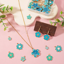 54個9スタイルアロイエナメルペンダント  花のチャーム  ライトゴールド  カドミウムフリー＆ニッケルフリー＆鉛フリー  ターコイズ  12~27.5x9~25x1~3.5mm  穴：1.6~2mm  6個/カラー&nbsp;ENAM-TA0004-03