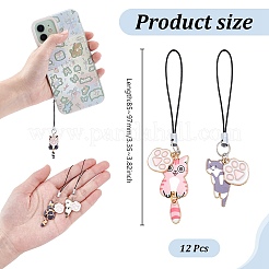 猫と足のプリント合金エナメル携帯ストラップ  ポリエステルコードモバイルアクセサリー装飾  85~97mm  12個/セット&nbsp;HJEW-AB00560