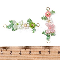 ABS Plastic Imitation Pearl Butterfly and Glass Seed Beaded Flower Links Connector Charms&nbsp;PALLOY-MZ01332