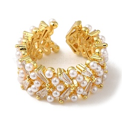 Rack Plating Brass Micro Pave Clear Cubic Zirconia Open Cuff Rings&nbsp;RJEW-M162-36G