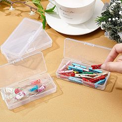 クリアプラスチックビーズ収納ケース  ヒンジ付き蓋付き  フリップカバー  長方形  ホワイト  10.1x4.5x1.8cm  インナーサイズ：9.7x4.1センチメートル&nbsp;CON-WH0074-59