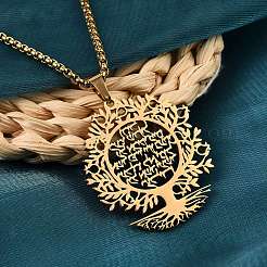 201 Stainless Steel Hollow Tree of Life Pendant Box Chain Necklaces&nbsp;LS-NJEW-M086-04G