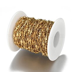 304ステンレススチールリンクチェーン  ハンダ付け  スター  スプールで  ゴールドカラー  10x4.5x2mm  約32.8フィート（10m）/ロール&nbsp;STAS-P219-74G