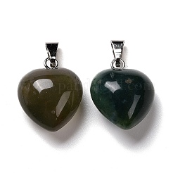 天然苔瑪瑙のペンダント  プラチナブラスループ付き  ハート  18~19x15~15.5x7~10mm  穴：6x2.5~3mm&nbsp;G-I311-A08