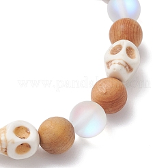 Natural Wood Round Beads Stretch Bracelets for Women&nbsp;BJEW-JB12588