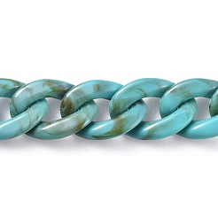 アクリルカーブチェーン  溶接されていない  ターコイズ  39.37インチ（100cm）  リンク：29x21x6mm  1m /連&nbsp;AJEW-JB00505-01