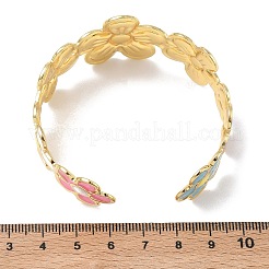 女性用マルチカラー真鍮エナメルカフバングル  ゴールドカラー  花  内径：2.17x1.97インチ（5.5x5cm）&nbsp;BJEW-G787-02G-02