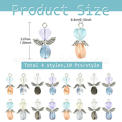 40Pcs 4 Styles Transparent Glass & Alloy Pendants&nbsp;PALLOY-YW00154