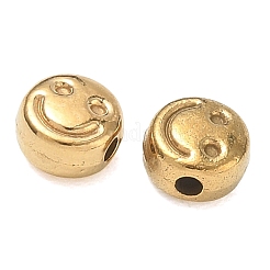 304ステンレススチールビーズ  フラットラウンドい笑顔  イオンプレーティング（ip）  18KGP本金メッキ  6x3.5mm  穴：1.3mm&nbsp;SA-CBA740F-21G