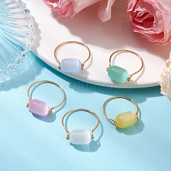 ドラム天然セレナイト指輪  女性用銅線指輪  ミックスカラー  内径：20mm&nbsp;RJEW-JR00797