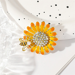 Sunflower & Bee Alloy Enamel Brooches&nbsp;PW-WG45BEB-01