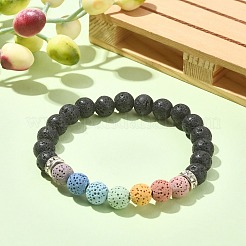 Dyed Natural Lava Rock Round Beaded Stretch Bracelets&nbsp;BJEW-TA00337-01