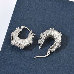 ブラスマイクロパヴェクリアキュービックジルコニアフープピアス  カドミウムフリー＆鉛フリー  長持ちメッキ  ラックめっき  テクスチャ  プラチナ  22x19x8.5mm&nbsp;EJEW-C181-07P