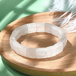 Square Natural Quartz Crystal Beads Stretch Bracelets for Women Men&nbsp;BJEW-C097-06W