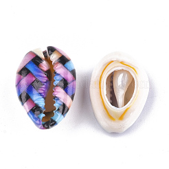 プリントカウリーシェルビーズ  穴なし/ドリルなし  カラフル  20~25x13~17x7~8mm&nbsp;X-SSHEL-T007-16E