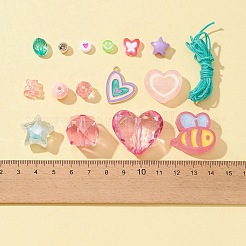 DIY ストレッチ ブレスレット メイキング キット  星とクマとハチと蝶を含むアクリルとプラスチックの丸いビーズ  ハート合金エナメルペンダント  ナイロン糸  ミックスカラー  199個/箱&nbsp;DIY-FS0003-89