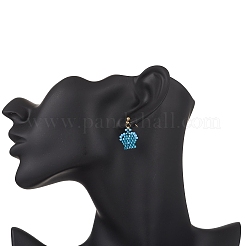 Crown Glass Seed Beaded Dangle Stud Earrings&nbsp;EJEW-MZ00583-01