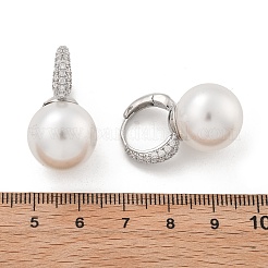ブラスマイクロパヴェクリアキュービックジルコニアフープピアス  ABSの模造パールと  鉛フリー＆カドミウムフリー  長持ちメッキ  ラックめっき  ラウンド  プラチナ  28.5x16mm&nbsp;EJEW-R016-03P