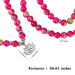 Natural White Jade Round Beaded Wrap Bracelet with Alloy Ohm/Aum Lotus&nbsp;AJEW-PH00503-02