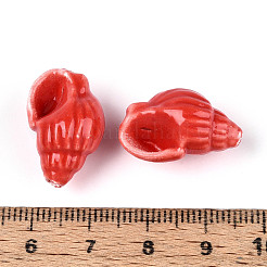 手作りプリント陶器ビーズ  巻き貝の形  光沢釉の磁器  レッド  20~21x13~14x11.5~12mm  穴：1.2~1.5mm&nbsp;PORC-T133-01B-01