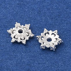 スターリングシルバーのキュービックジルコニアビーズキャップ925個  花  銀  8x7x2mm  穴：1.2mm&nbsp;STER-A047-06S