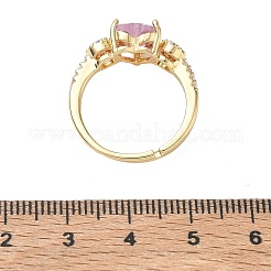 女性用真鍮製調節可能指輪  ピンクのハートと透明なキュービックジルコニア付き  長持ちメッキ  ゴールドカラー  9mm  内径：17mm&nbsp;CU-CBA7E55-05G