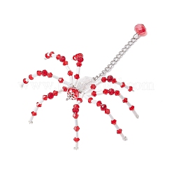 ハロウィーンテーマのスパイダーガラスペンダント  304ステンレススチールチェーン付き  プラチナ  レッド  95x76x20mm  穴：2mm&nbsp;PALLOY-JF02882-03