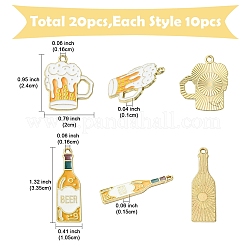 20個 2スタイル オクトーバーフェストテーマ 合金エナメルペンダント  ゴールドカラー  ビールカップ/ビール  ライトゴールド  24~33.5x10.5~20x1~1.5mm  穴：1.6mm  10個/セット&nbsp;ENAM-YW0006-62