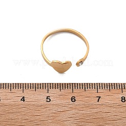 304ステンレススチールラインストーンオープンカフリング女性用  ゴールドカラー  ハート  内径：18mm&nbsp;RJEW-F169-01G-06