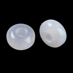 グリッターパウダー入り樹脂ヨーロピアンビーズ  大穴ビーズ  ロンデル  ホワイト  13.5x7.5mm  穴：5mm&nbsp;RESI-F055-07B