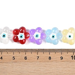 透明ガラスビーズ連売り  エナメル  ナザールボンジュウ付き花  ミックスカラー  14x15x8mm  穴：1mm  約25個/連  13.39''（34センチメートル）&nbsp;GLAA-K070-01A