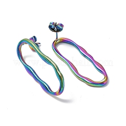 イオンプレーティング（IP）304ステンレススチールツイスト中空楕円スタッドピアス（女性用）  虹色  35x13mm  ピン：0.7mm&nbsp;EJEW-F300-05MC