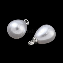 ABSプラスチックパールペンダント  ティアドロップ  合金ループ付き  プラチナ  13x8mm  穴：1.6mm&nbsp;FIND-Z105-03C-01P