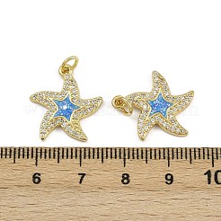 真鍮マイクロパヴェキュービックジルコニアエナメルペンダント  丸カン付き  18KGP本金メッキ  ヒトデ  18.5x16.5x2mm  穴：3.5mm&nbsp;KK-L249-04G-02