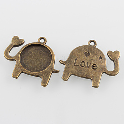 Lovely Elephant with Love Alloy Pendant Cabochon Settings&nbsp;PALLOY-N0088-54AB-NF