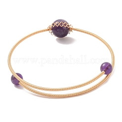 Natural Mixed Gemstone Round Beaded Cuff Bangle&nbsp;BJEW-JB09417