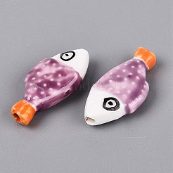 Hand Painted Fish Shaped Porcelain Beads&nbsp;PORC-N013-06L